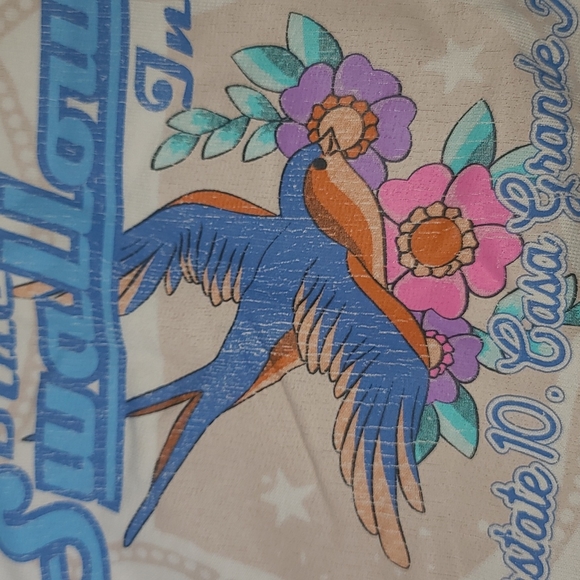 Spell Sample Sloppy Joe New w/ tag Sweater Blue Swallow Inn S Designs cream OOAK - Picture 10 of 10